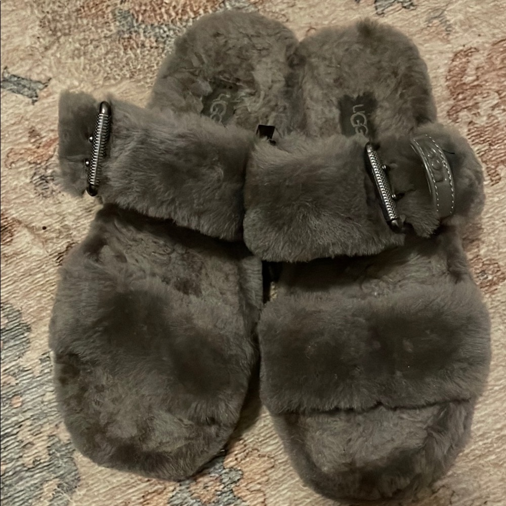 UGG Gray Fluffy Slippers